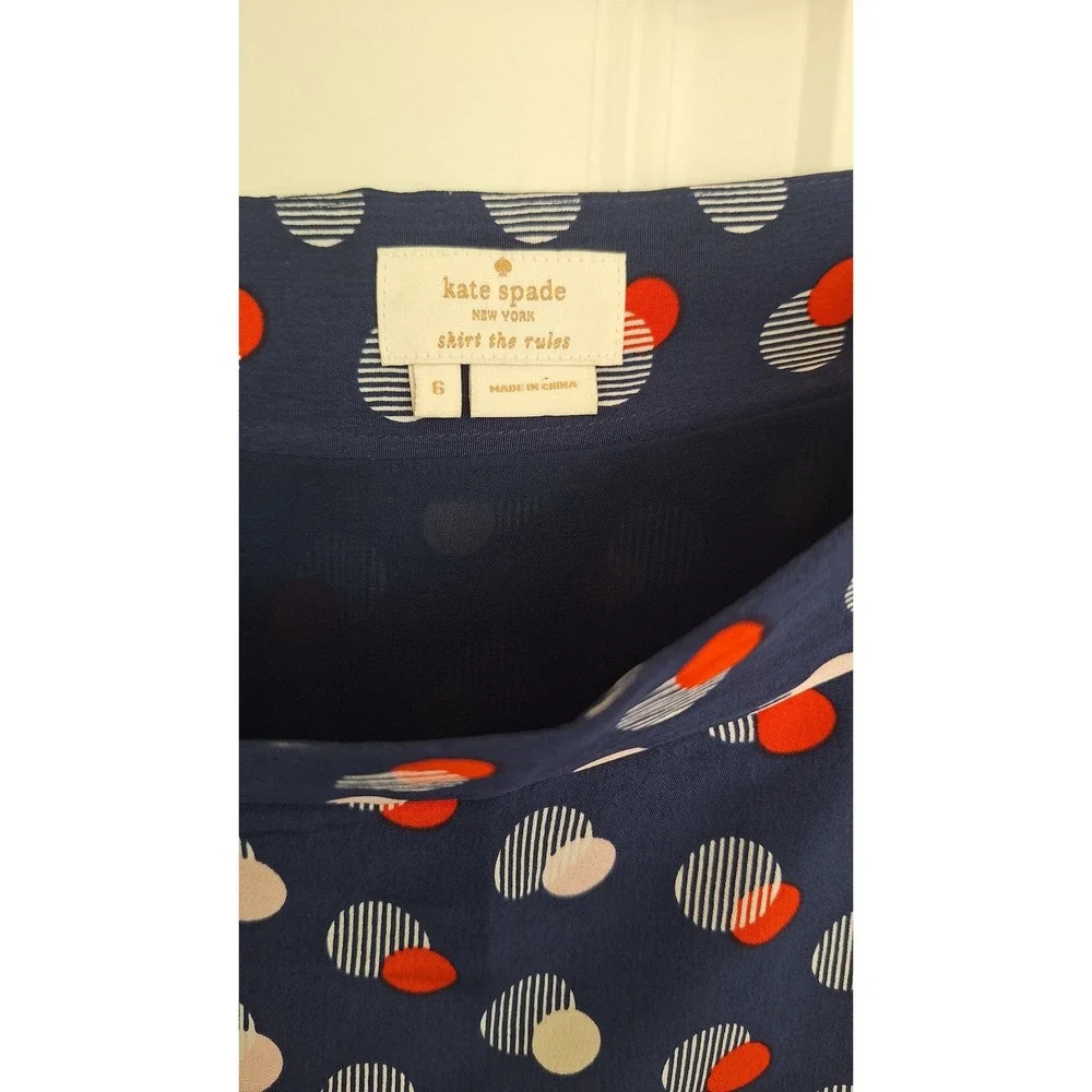 Kate Spade New York Spring Blue Red White‎ Dot Silk Skirt Sz 6